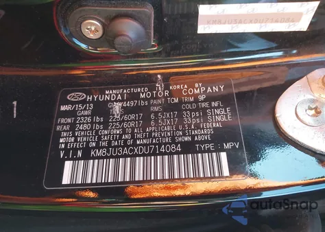 2013 Hyundai Tucson Gls z USA, uszkodzony, nr VIN KM8JU3ACXDU714084